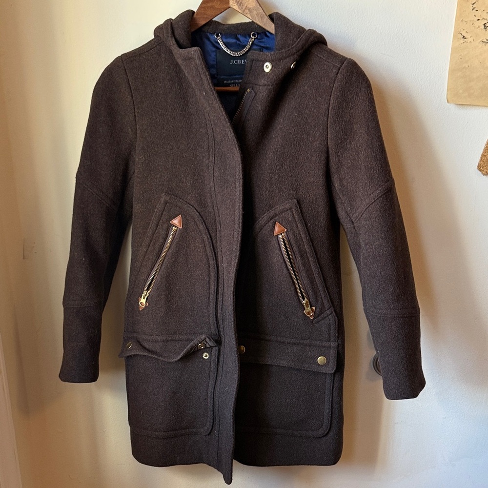 J. Crew Dark Brown Hooded Jacket with Zipper Accents